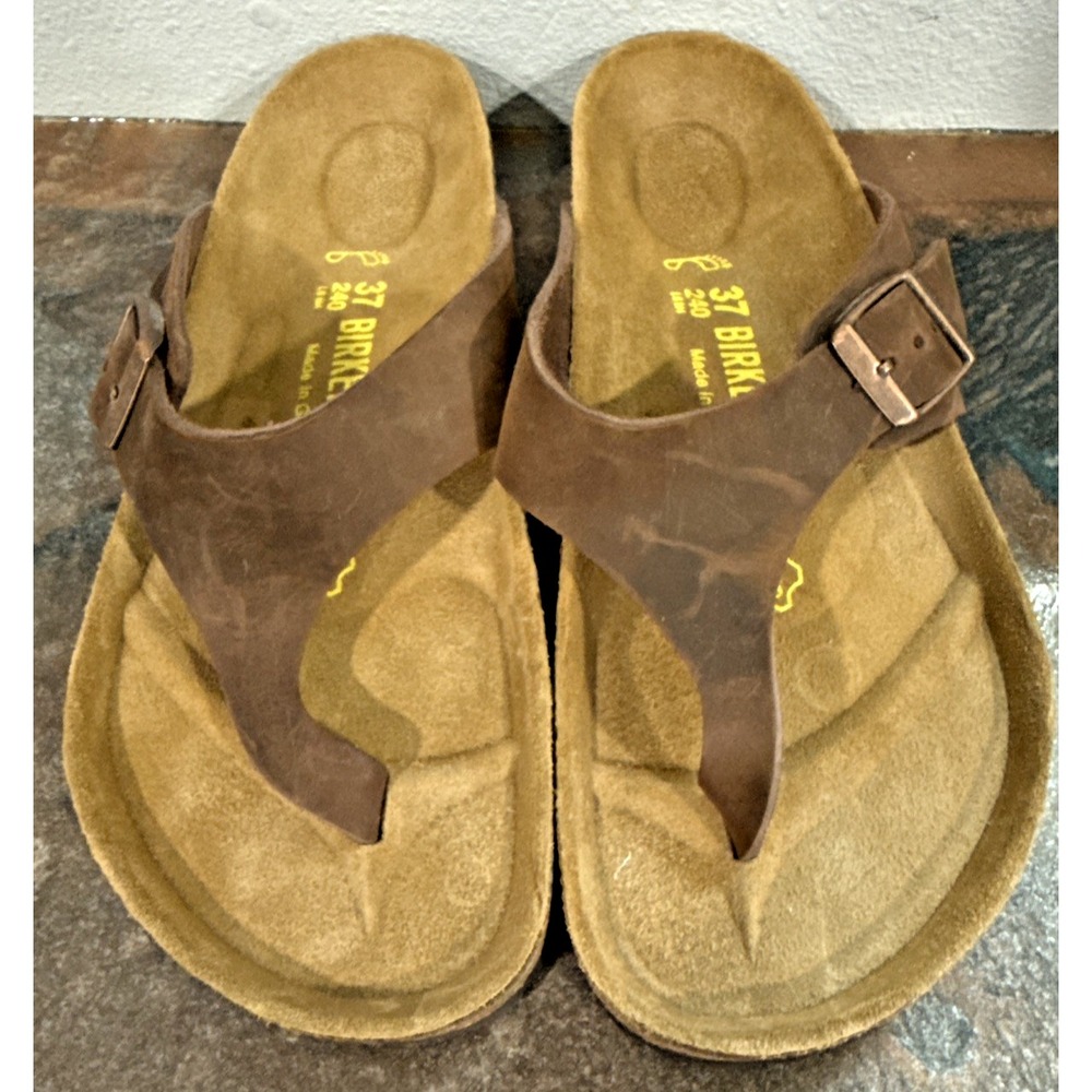NEW Birkenstock Gizeh Habana Brown Oiled Leather Sandals EU 37 US Womens 6
